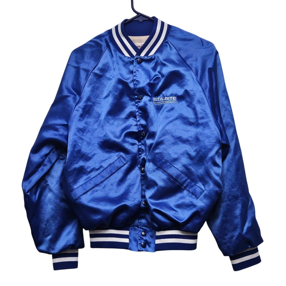 Vintage 80s King Louie Pro Fit Satin Jacket Sta-Rite Pumps Blue Made USA M